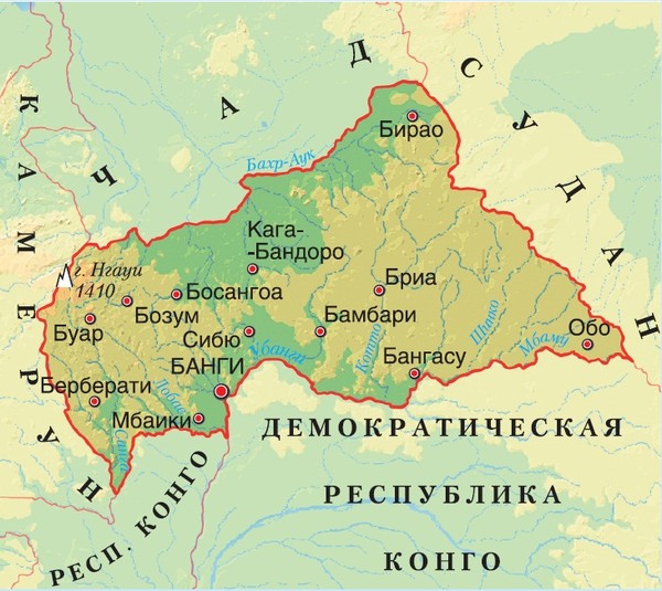 Карта центральной африканской республики